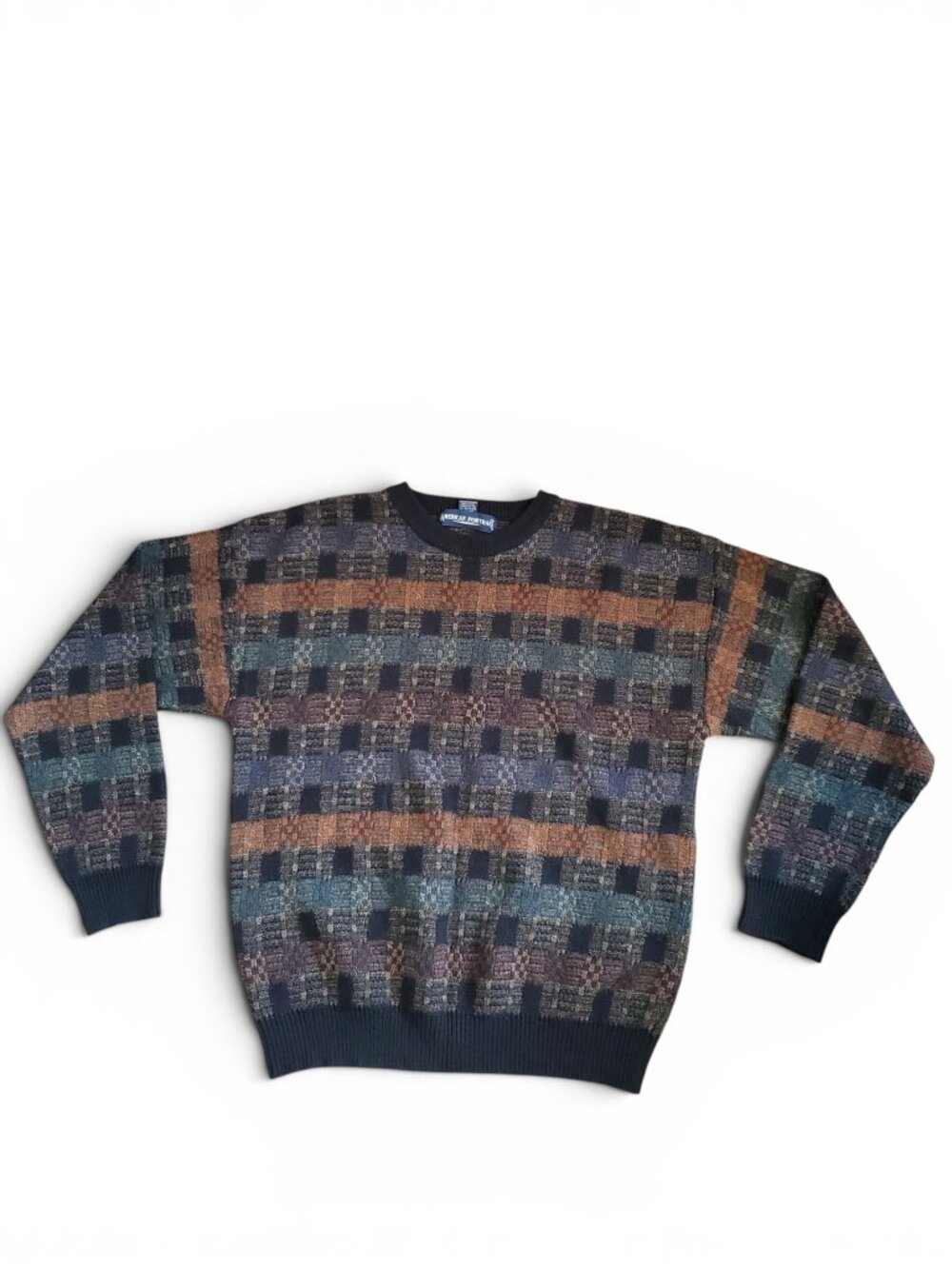 Vintage 80s Colorful Plaid Crew Neck Eclectic Grandpa Fisherman Sweater